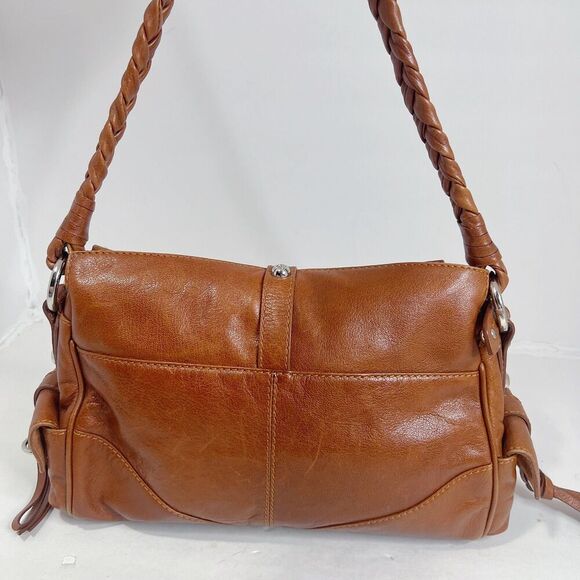 Francesco Biasia Brown Leather Hook & Loop Shoulder Bag Handbag Purse - Picture 3 of 10